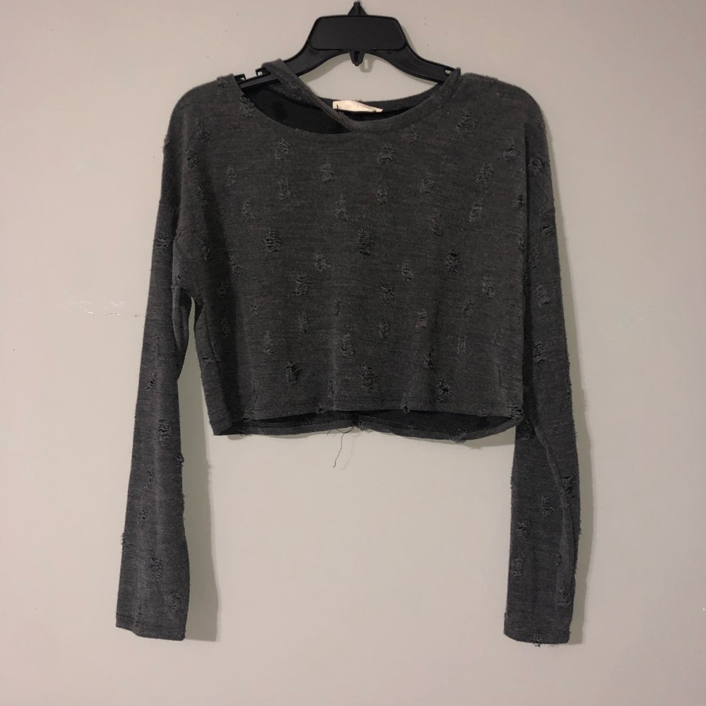 Distressed cropped sweater